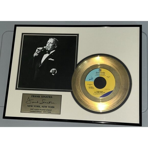 Rare Frank Sinatra "New York" 24KT Gold Plated 45 Single Record Framed Signed - Picture 2 of 10
